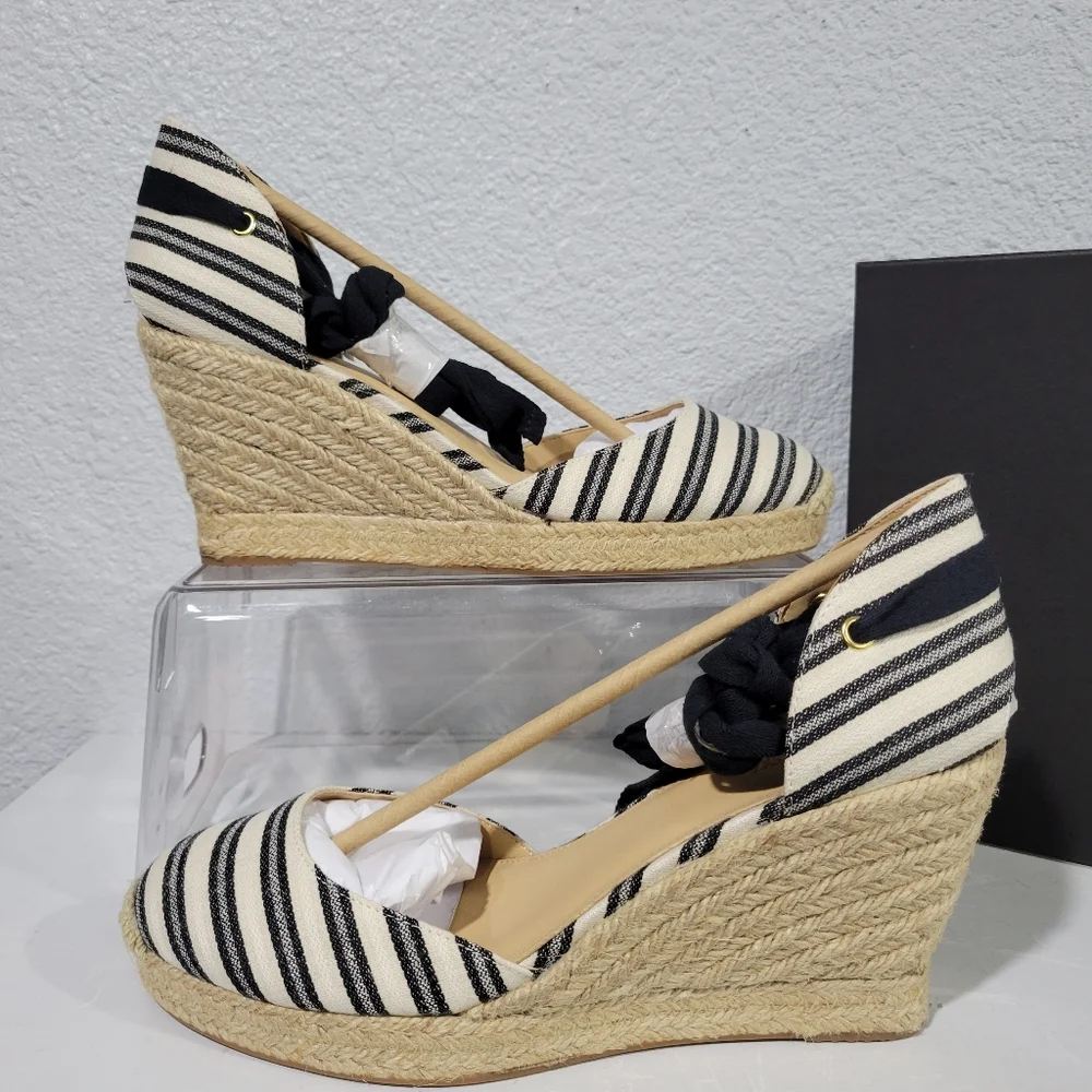 J Crew Espadrille wedges (83mm) with ankle wrap in stripe Size 8.5